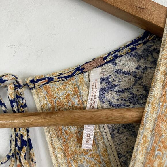 FREE PEOPLE yellow blue boho flare sleeve romper sz M - Picture 5 of 6